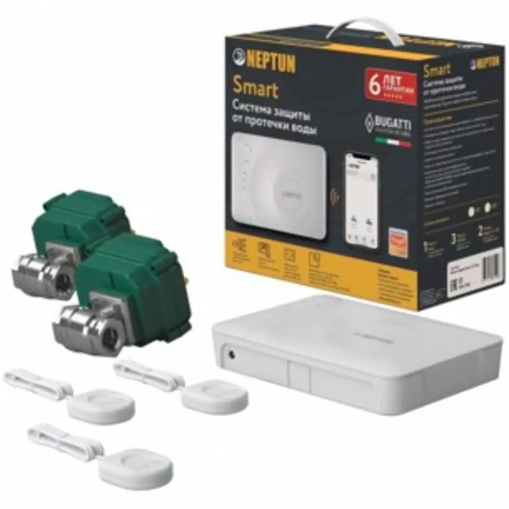 Система защиты от протечки воды Neptun Bugatti Smart 1/2" Tuya 2 крана 3 датчика 89436904 STLM-2143471 