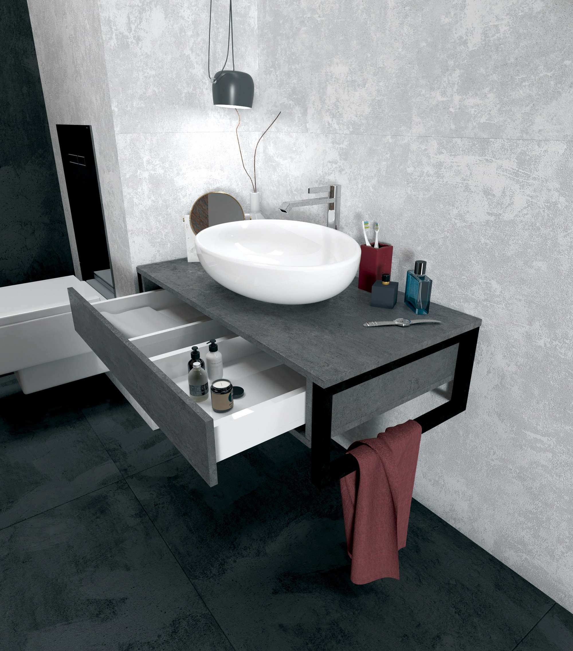 У85849 Тумба GRUNGE LOFT 90П 1в.я Бетон темно-серый 1 Marka GRUNGE LOFT  - Вид №1