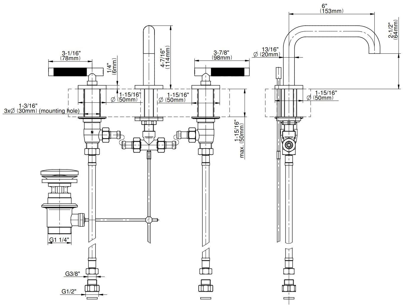 GRAFF Смеситель для раковины на 3 отверстия со сливом Harley 5372000 - Вид №1