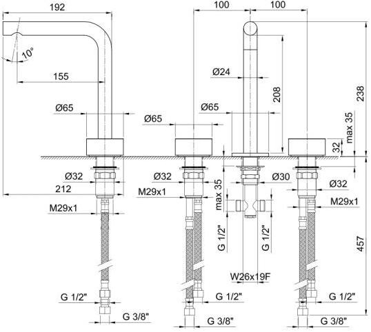 ABOUTWATER Смеситель для раковины на 3 отверстия Af/21 Fantini Rubinetti sun-id-1417868 - Вид №6