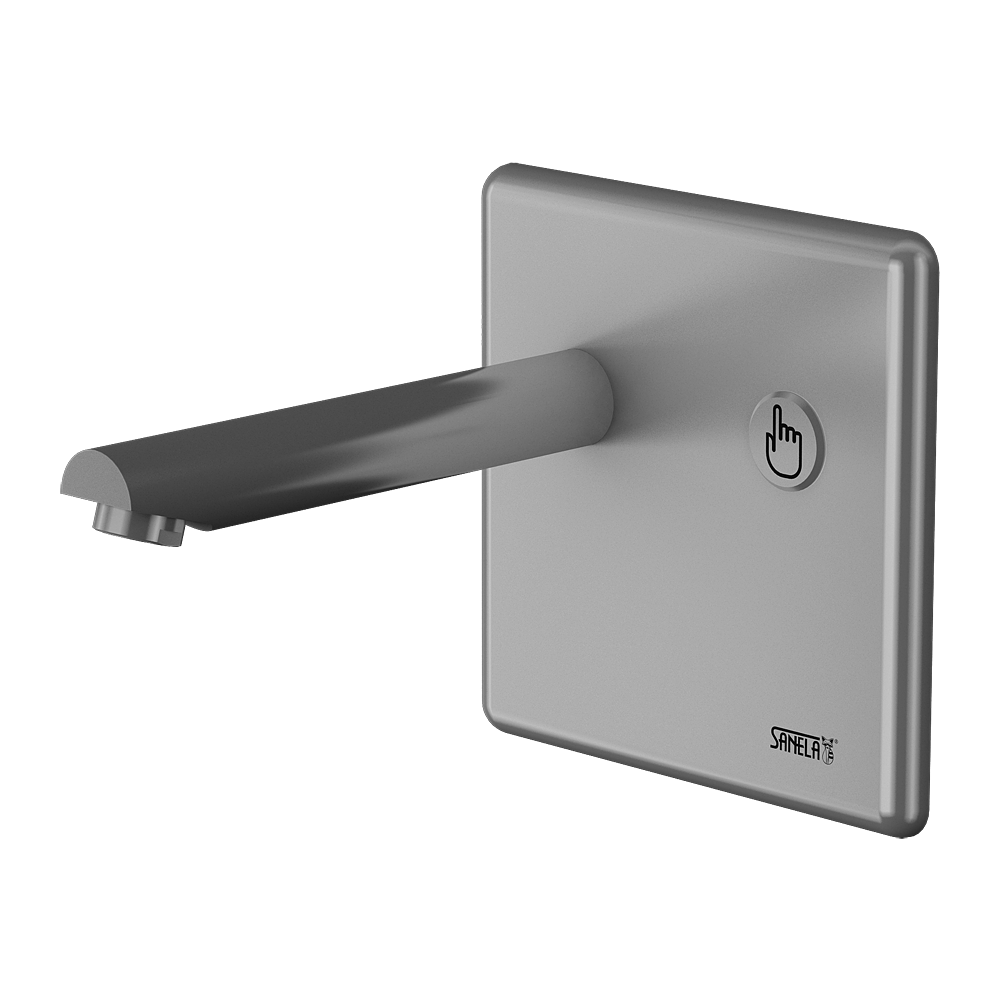 53043 Настенный смеситель с пьезо кнопкой, плечо вытекания 170 мм, 6 В SANELA 