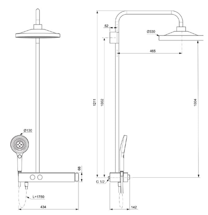 Термостатическая настенная душевая колонна с ручным душем Ideal Standard Ceratherm Solos ARCH-00015656 - Вид №1