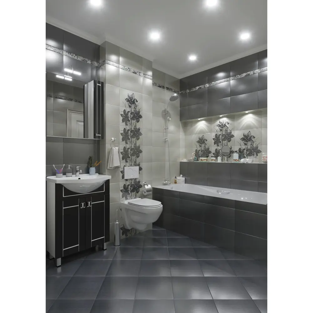 Плитка настенная Пиано, цвет серый, 25х40 см, 1,6 м2 12530025 STLM-2101310 Santreyd 