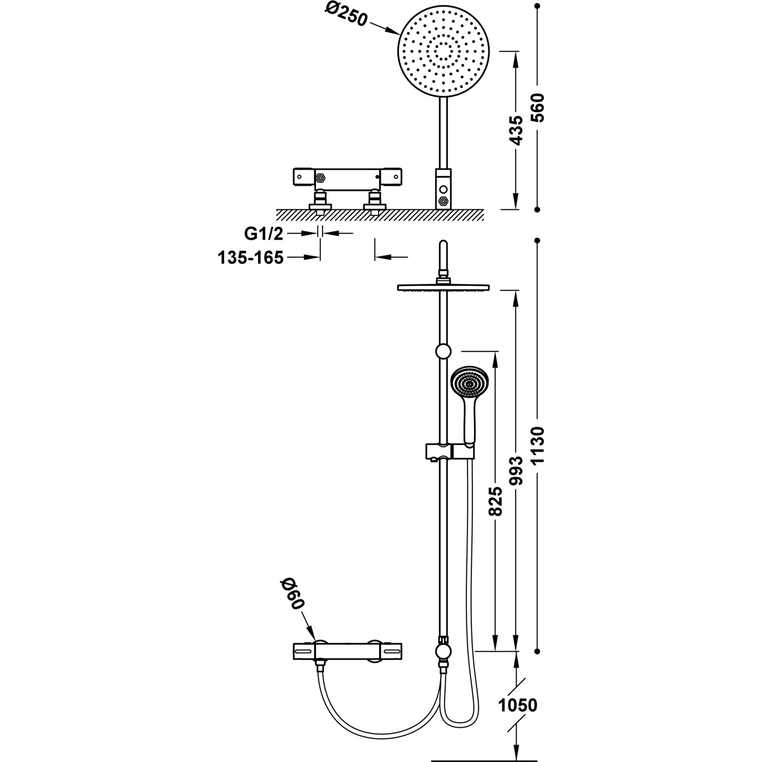 НАСТЕННЫЙ 2-полосный настенный термостатический смеситель для душа-19038501 TRES Thermostatic - Вид №1