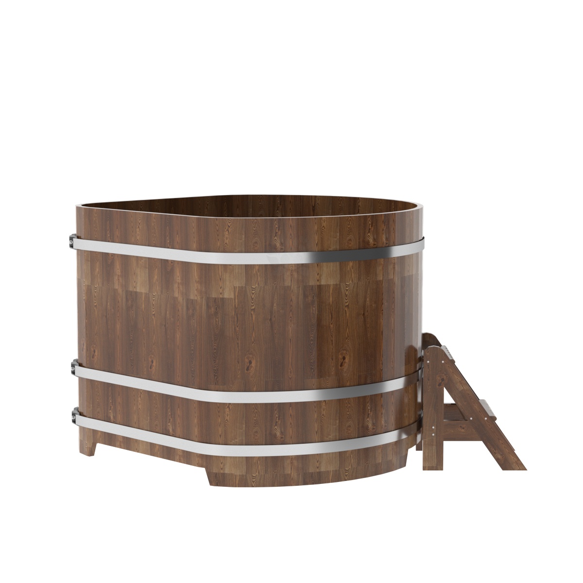 1585 Купель угловая из сращенных ламелей лиственницы 1,37х1,37х1,1 морёная Alyarus  - Вид №3