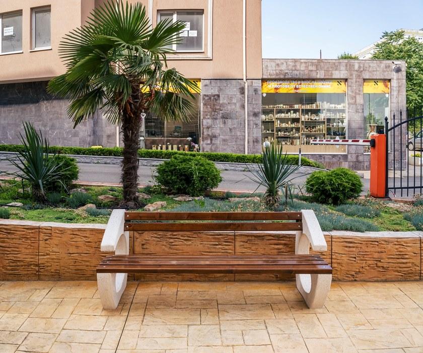 ENCHO ENCHEV - ETE Скамейка из бетона и дерева со спинкой  99  - Вид №4