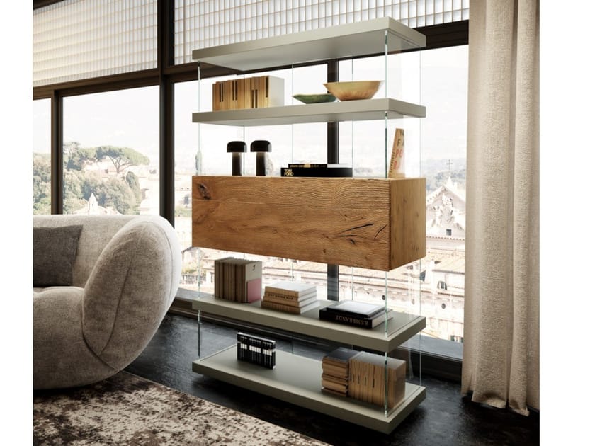 Книжный шкаф из дерева и стекла Lago Air ARCH-00119782