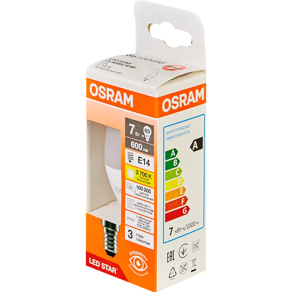 OSRAM LED-лампа свеча 7Вт E14 теплый белый свет для экономного освещения 85100495 STLM-0935808 - Вид №3