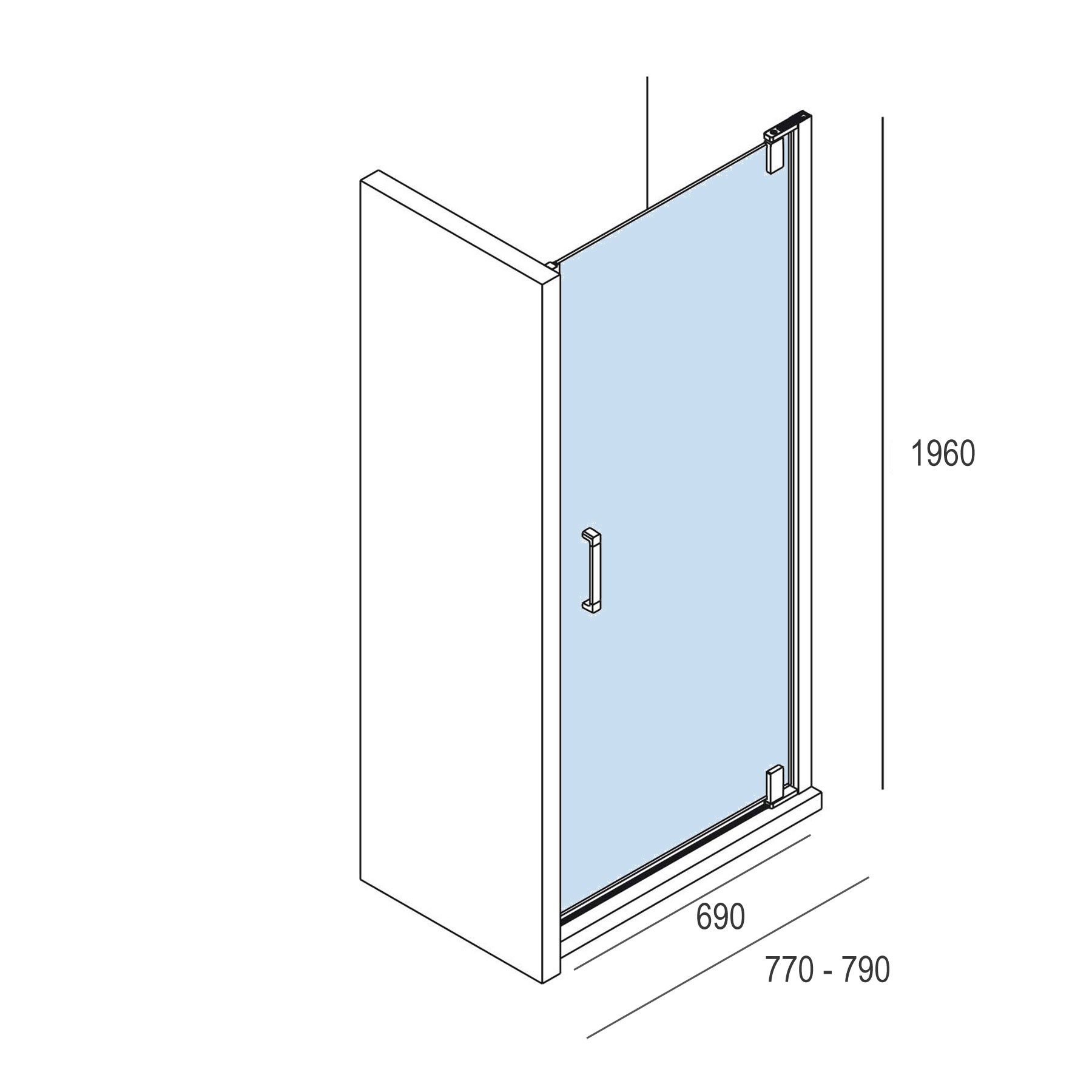26739 SALGAR Душевая перегородка МАЛЬМО фронтальная с распашной дверцей Прозрачная 770-790 x 1950 мм Malmö - Вид №1