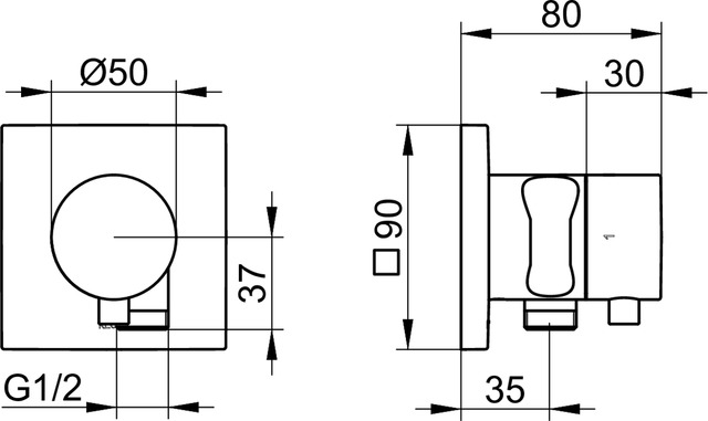 59557071202 Встраиваемый запорный вентиль с переключателем на 2 потребителя, выводом для шланга и держателем лейки DN 15 KEUCO IXMO - Вид №8