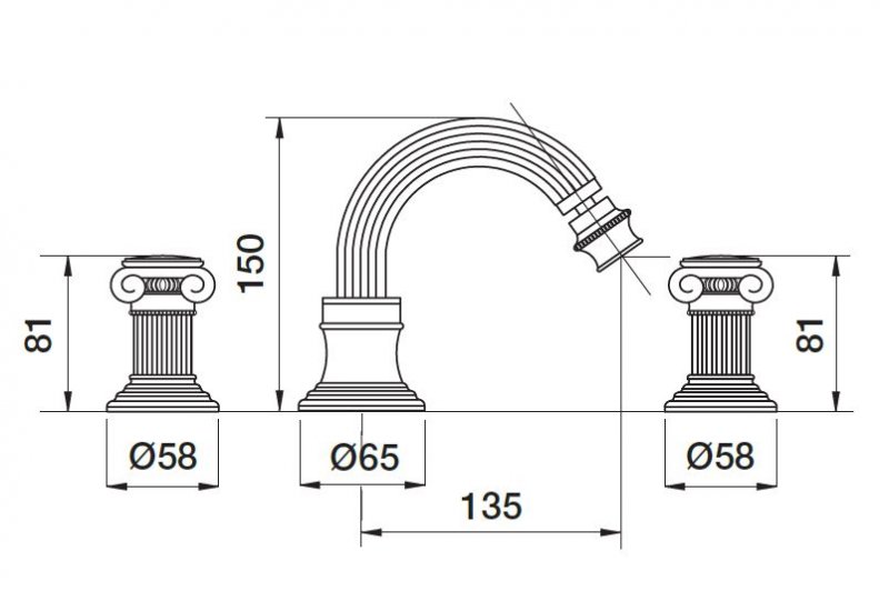 Смеситель для биде на три отверстия Cezares APHRODITE-BBS2-03/24-O - Вид №1