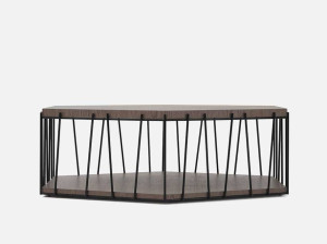 Деревянный шестиугольный низкий журнальный столик