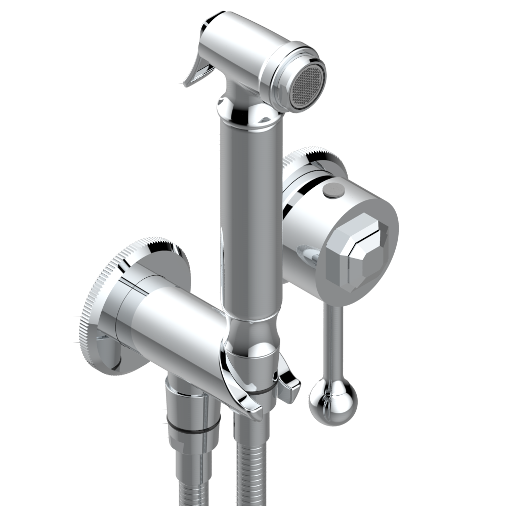 A58-5840/MBG Комплект для душа, включающий смеситель, армированный шланг 1 м 25 см, ручной душ с курковым распылителем, выход из стены и предохранительный запорный клапан Thg-paris Tradition с рукоятками Хром A58 5840/MBG A02 CAT.A