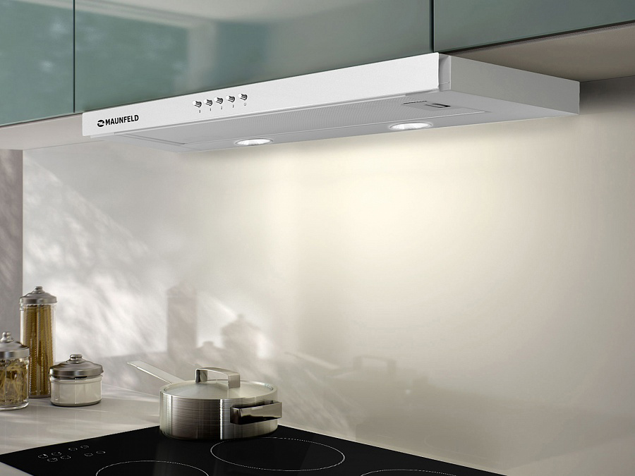 VSH 60 WHITE Gl Вытяжка vsh 60 белый/ • тип: встраиваемая• цвет: белый• управление: кнопочное• ширина, мм: 600• полная потребляемая мощность, вт: 190• количество скоростей: 3• максимальная производительность, м3/ч: 750• диаметр воздуховода, мм: 120• площа Santreyd  - Вид №9