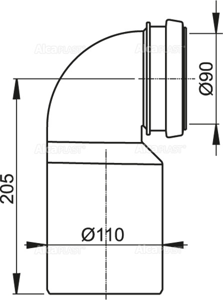Колено стока, комплект DN90/110 ALCAPLAST M906 - Вид №1