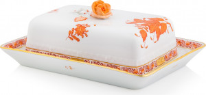 10628840 Herend Масленка прямоугольная 17см "Аппони" (с веточкой) (оранжевый) Фарфор