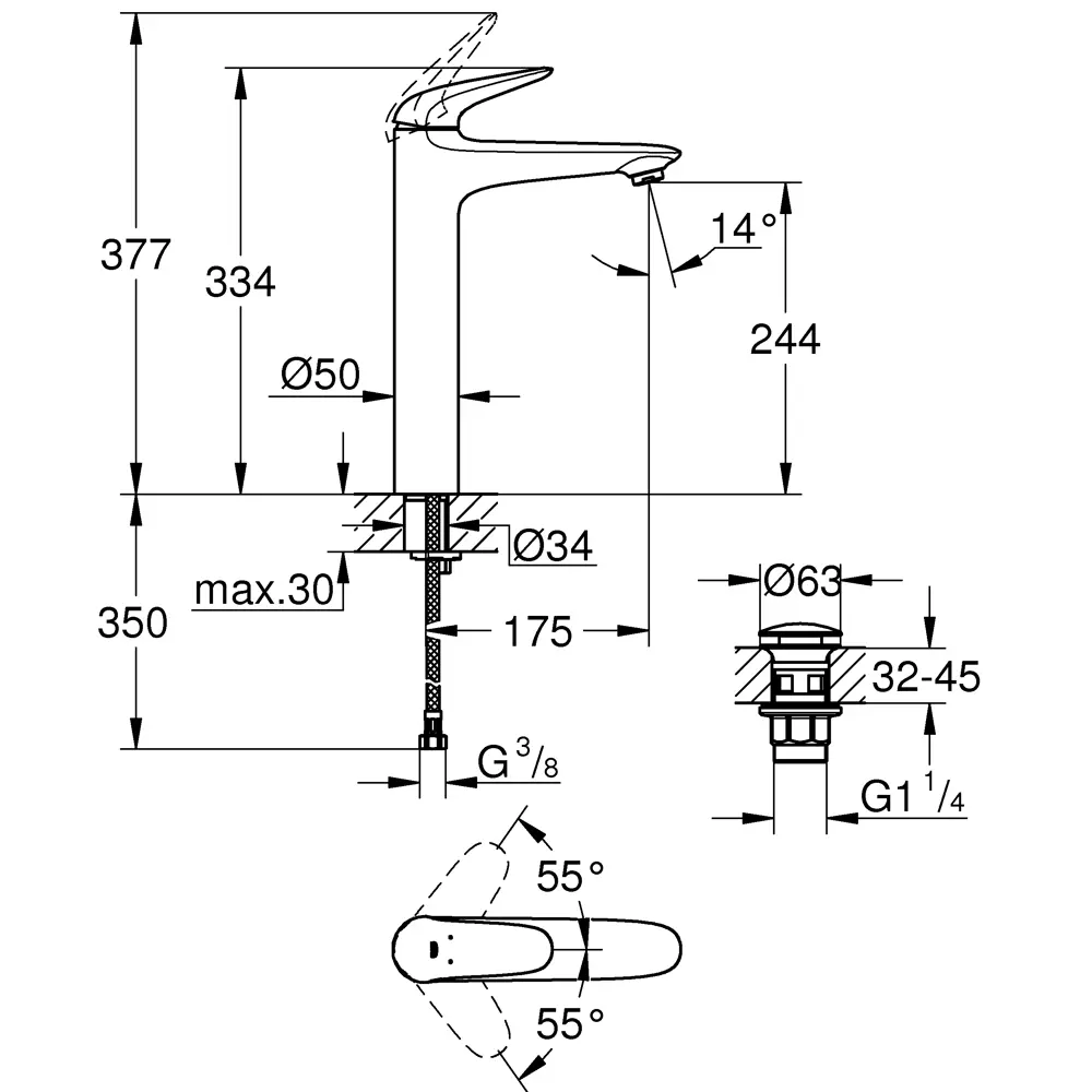 Смеситель для раковины Grohe Wave высокий однорычажный цвет хром 19468120 STLM-2113283 - Вид №6