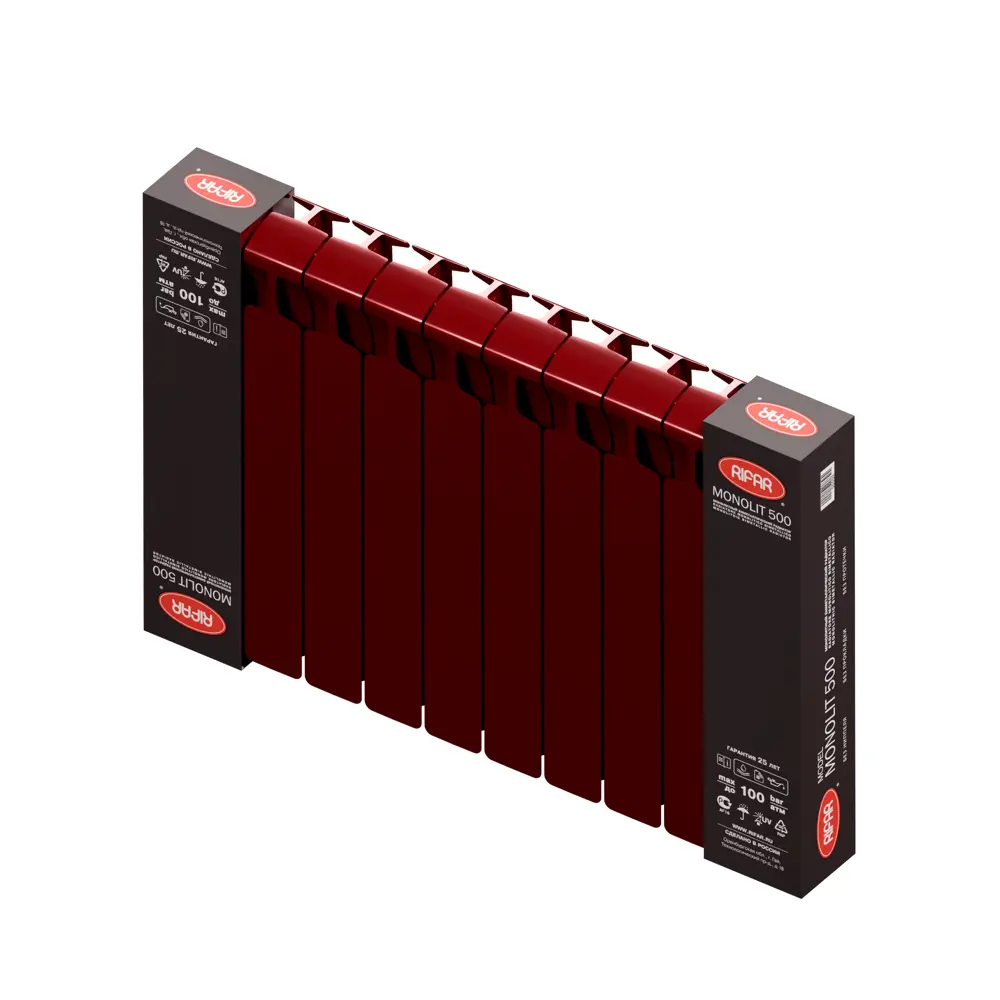 Радиатор секционный Rifar Monolit M50010RAL3011 500/100 10 секций боковое подключение биметалл бордо 82560813 STLM-2142923 - Вид №4