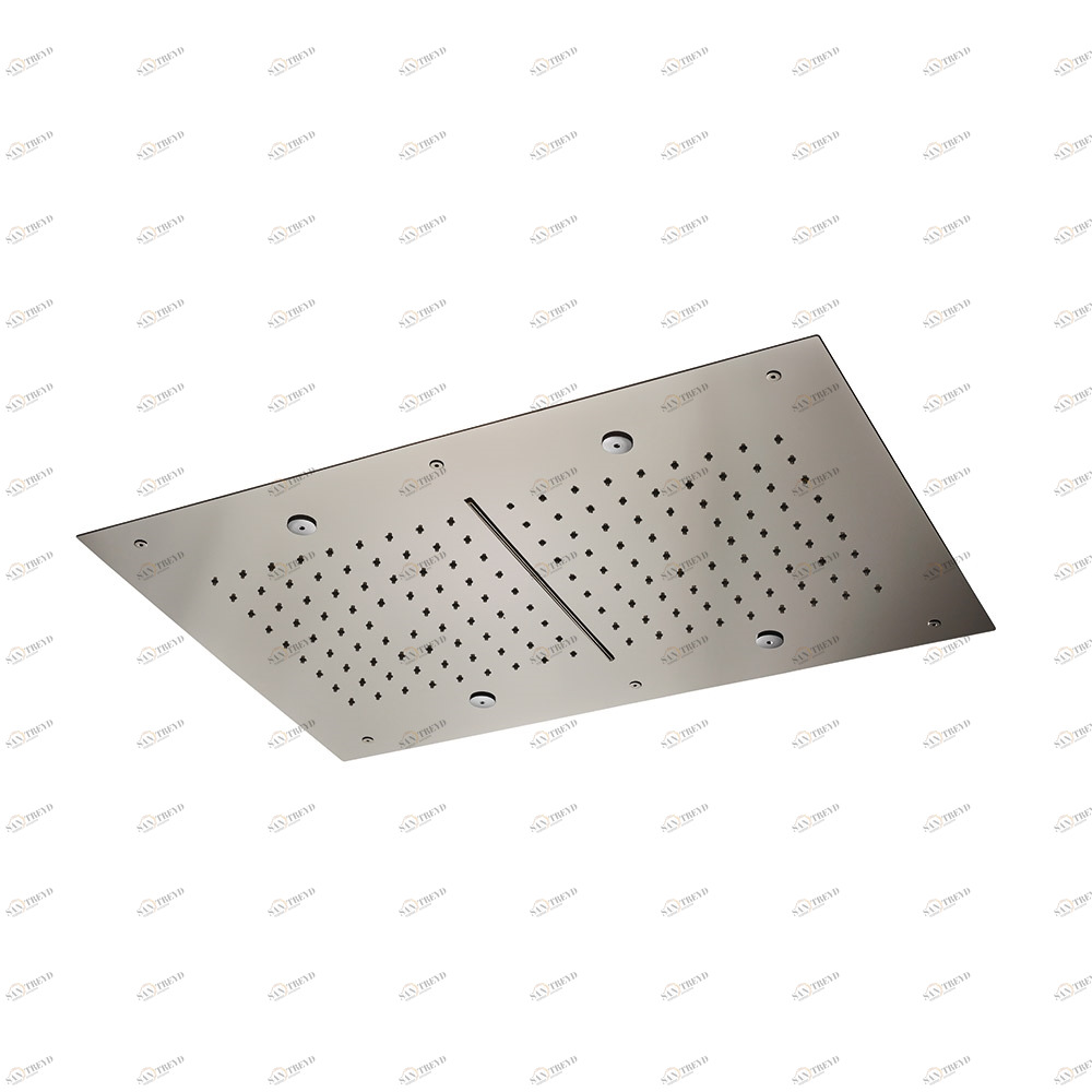 Прямоугольный скрытый верхний душ из нержавеющей стали с дождевой струей, центральным водопадом и распылителем.  NEWFORM Италия 70025