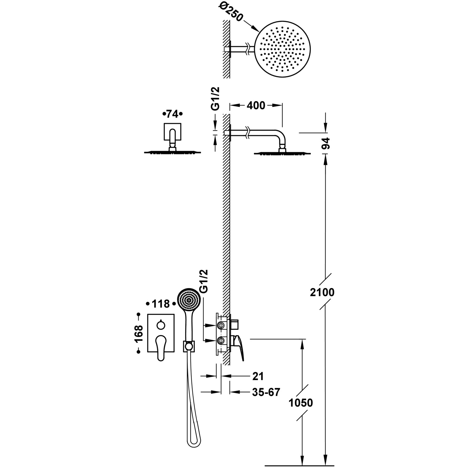 Комплект 2-ходового скрытого смесителя для душа с одной ручкой BASE PLUS Rapid-box-21628004 TRES - Вид №1