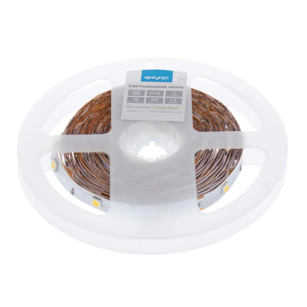 Светодиодная лента smd 5050 7.2Вт/30LED/м свет тёплый белый IP23 16635342 STLM-2150501 APEYRON 