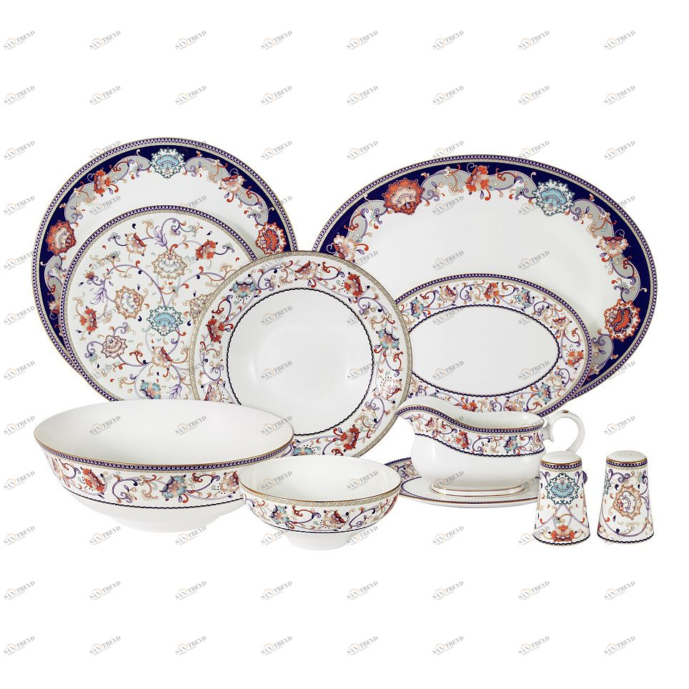 Сервиз обеденный фарфоровый белый с синим на 6 персон, 27 предметов "Королева Анна" ANNA LAFARG EMILY КОРОЛЕВА АННА 00-3946654 Белый;синий 