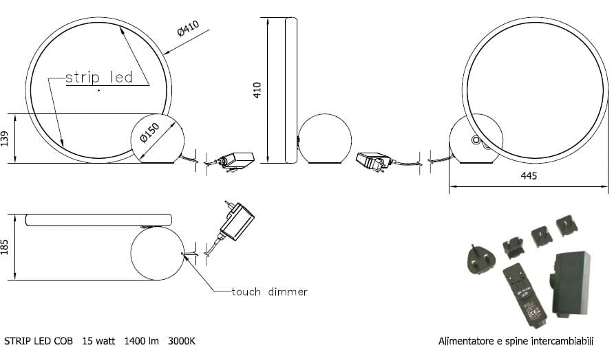 Стальная светодиодная настольная лампа с диммером Bontempi Casa Circle ARCH-00043848 - Вид №4