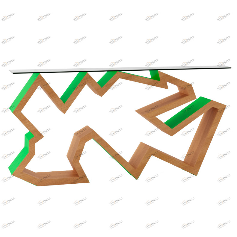 Консоль деревянная, дуб с фигурным основанием и зеленой отделкой "Ласточка" от Odingeniy ODINGENIY  178418 Бежевый;зеленый 