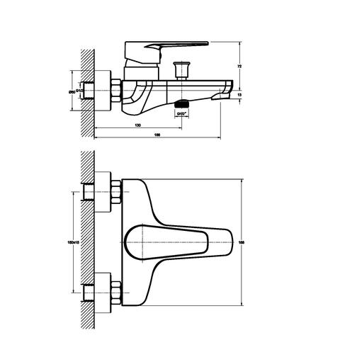 Orange Otto M22-100cr однорычажный ванно-душевой смеситель Хром sun-id-1516927 - Вид №1