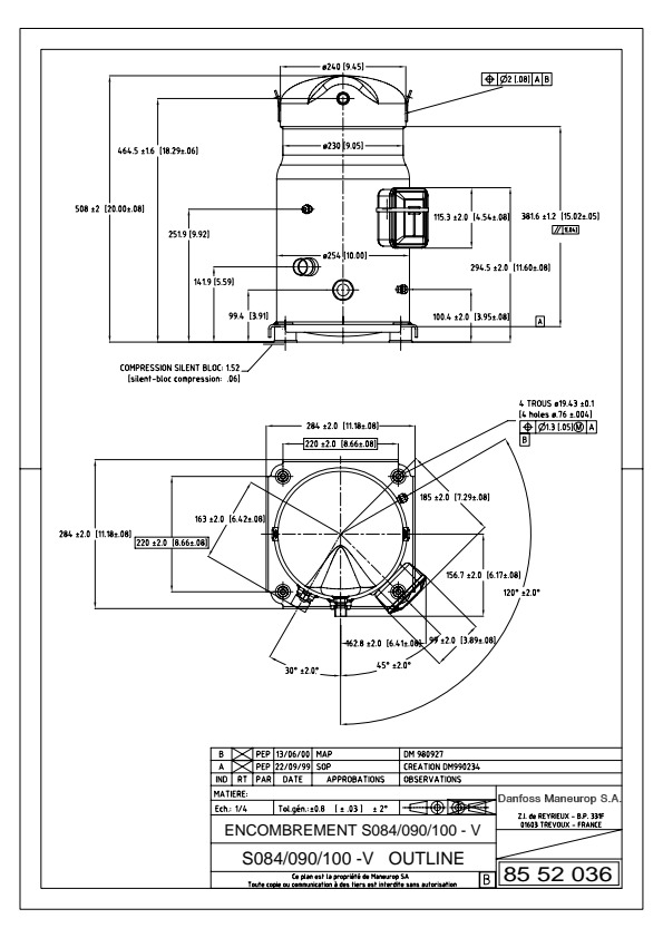 Danfoss SZ — Герметичные спиральные компрессоры, R134a, R407C SZ110-4VI компрессор спиральный SZ110-4VI  - Вид №12