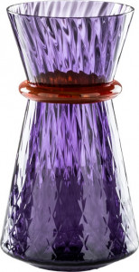 10640945 VENINI Ваза Venini "Тиара" 32х18см (Франческо Луккезе), 2018г (индиго, оранжевый декор) Стекло