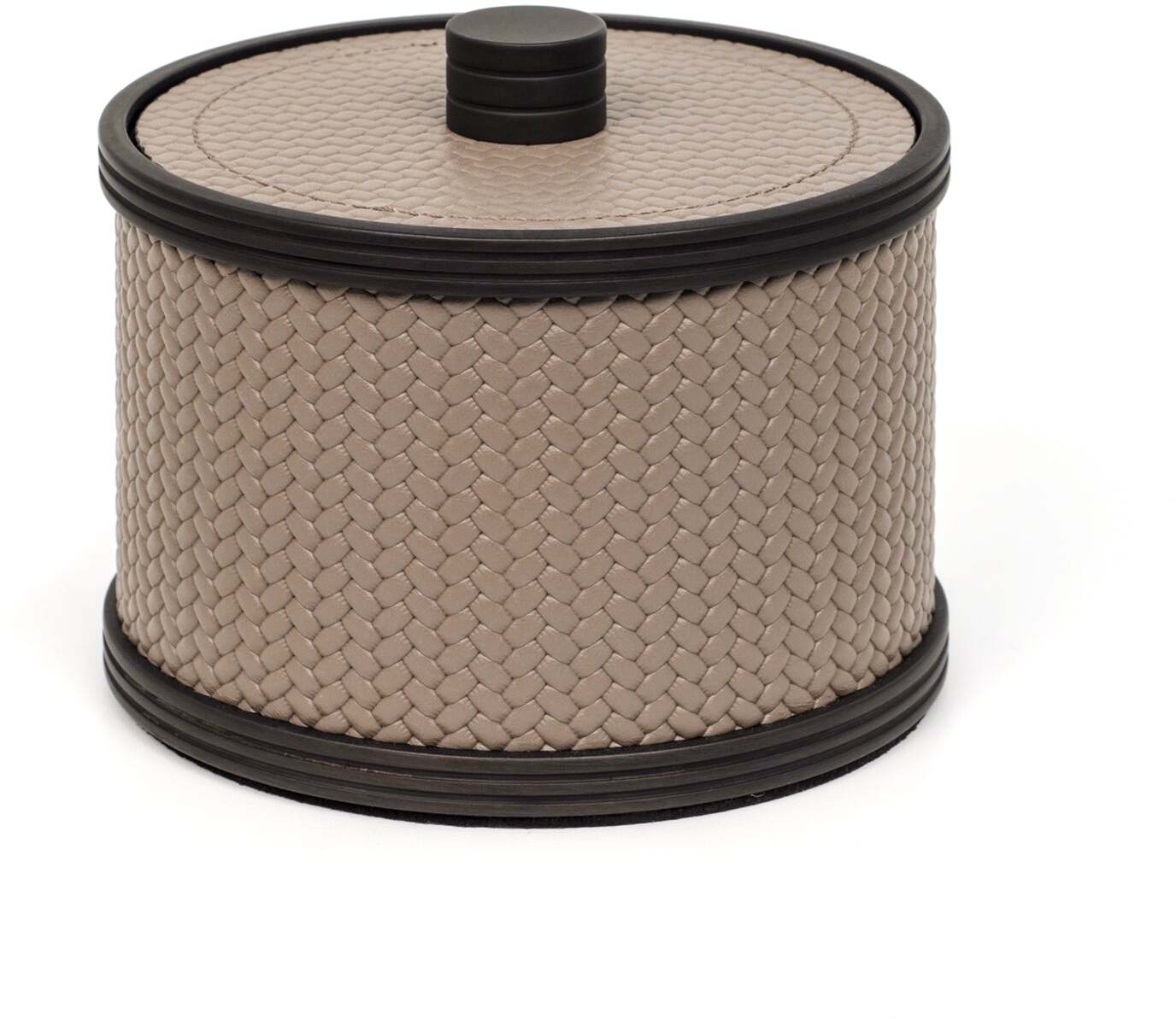 Держатель для ватных дисков Carol - Ø 11,5XH8 см / металлическая отделка_вороненная латунь / плетеная кожа_темно-серый