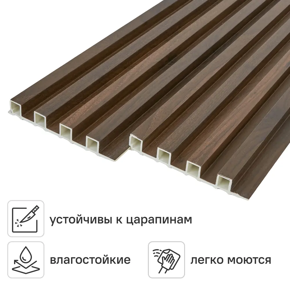 Стеновая панель ПВХ Рейка орех темный 2700x160x23 мм 0.432 м² 89379618 STLM-2110113 Santreyd 