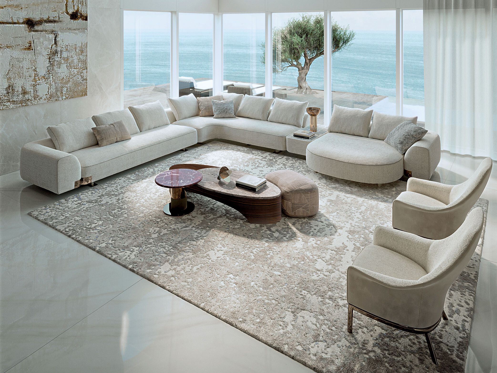 Секционный диван из ткани Longhi Blooming ARCH-00123580 - Вид №1