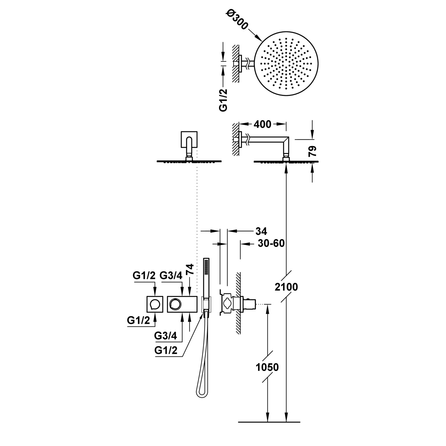 КОМПЛЕКТ БЛОЧНОЙ СИСТЕМЫ de grifo termostático empotrado de 2 vías Block System para ducha-20735201AC TRES Thermostatic - Вид №1