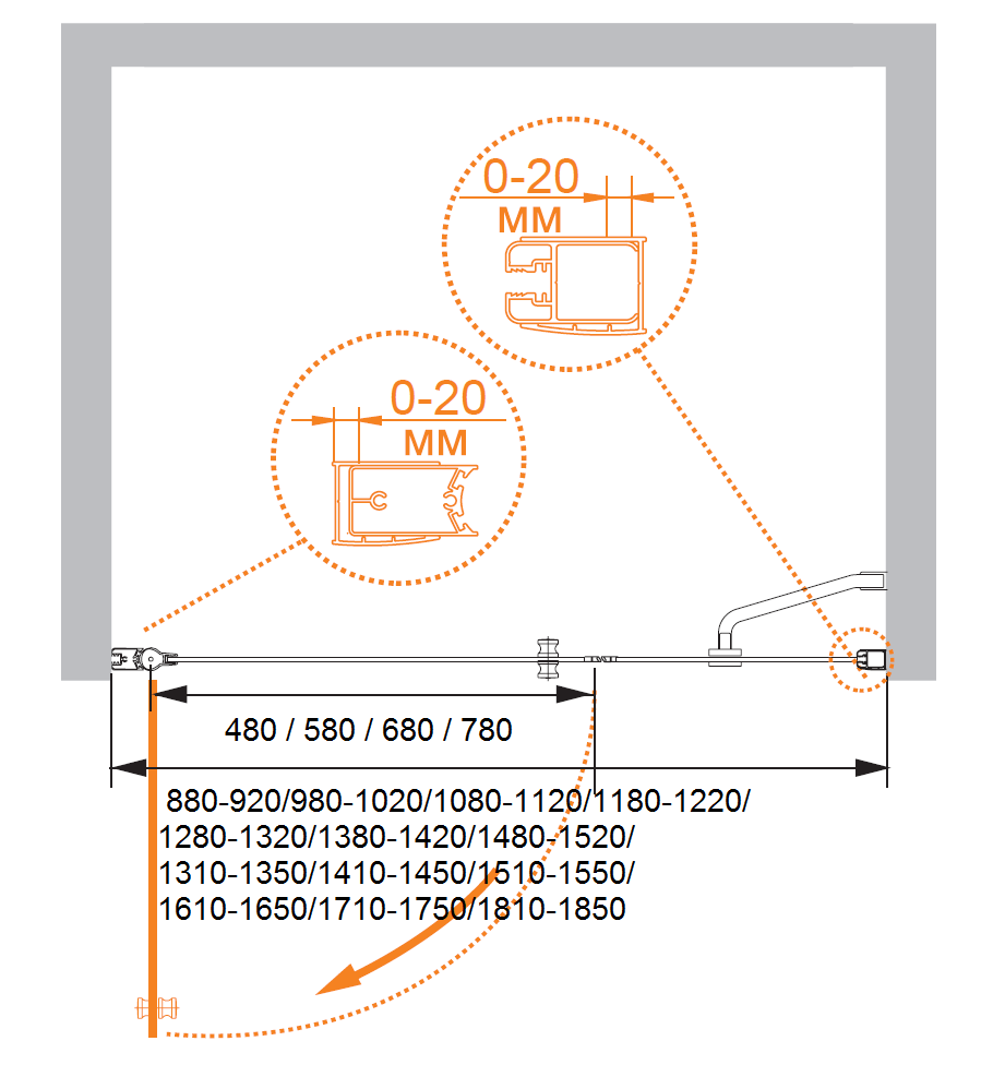 Душевая дверь в нишу CEZARES ELENA-W-B-11-100+90-C-Cr - Вид №4