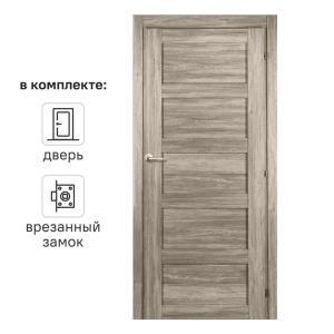 Дверь межкомнатная глухая Прэсто 80x200 см ПВХ цвет дуб санремо светлый с замком 82636401 STLM-2136609