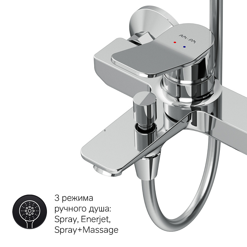F40885A34 набор 2в1: см-ль д/ванны/душа верхний душ d 220 мм ручн.душ 110 мм 3 ф-ции душев AM.PM X-Joy  - Вид №6