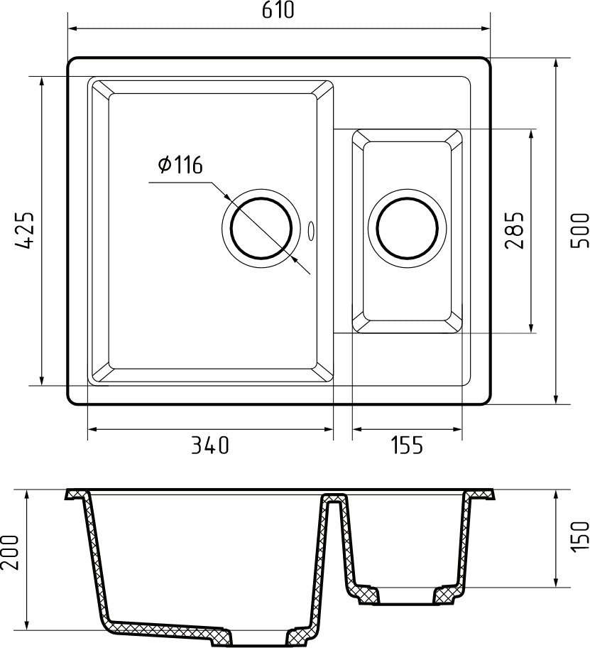 Кухонная мойка Искусственный камень QUADRO S228 GranFest Q-610K-S228 - Вид №2