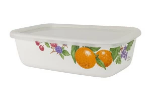 Лоток эмалированный с крышкой 1 л белый "Фрукты" EJIRY  00-3973468 Белый