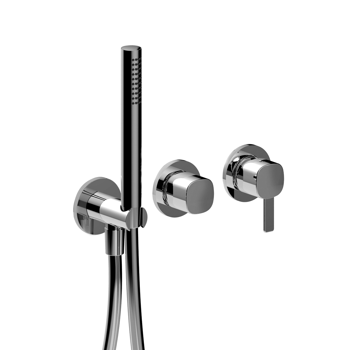 M184B+R084A  Встраиваемый смеситель для душаручки переключатель на 2 потока с поворотной кнопкой ручная лейка FIT шланговое подсоединение с держателем для ручной лейки гибкий шланг 150 см ПВХ впуски 1/2'' Fantini Rubinetti LAMÉ LAME