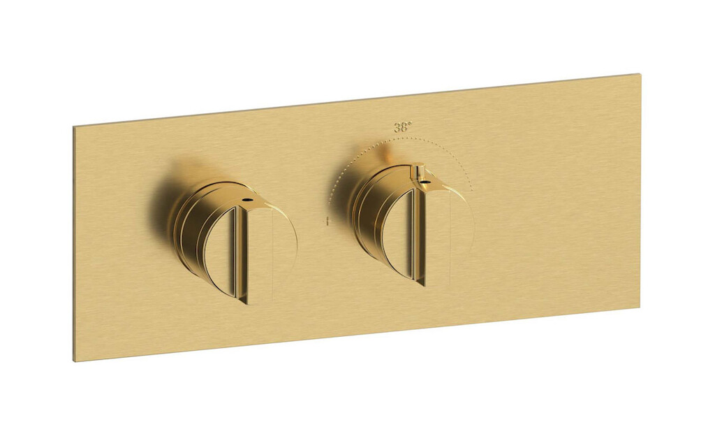 Комплект наружных частей термостата на 1 потребителей - горизонтальная прямоугольная панель с ручками Hey Joe WE ARE IB eua121osnhj Brushed Gold Aqua