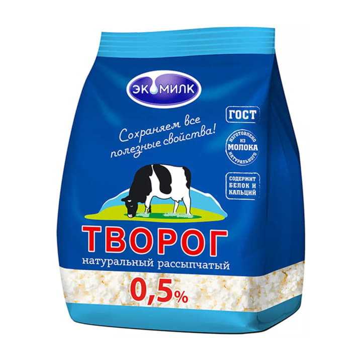 Творог 0,5% обезжиренный рассыпчатый Экомилк 350 г БЗМЖ Santreyd 21169 - Вид №1