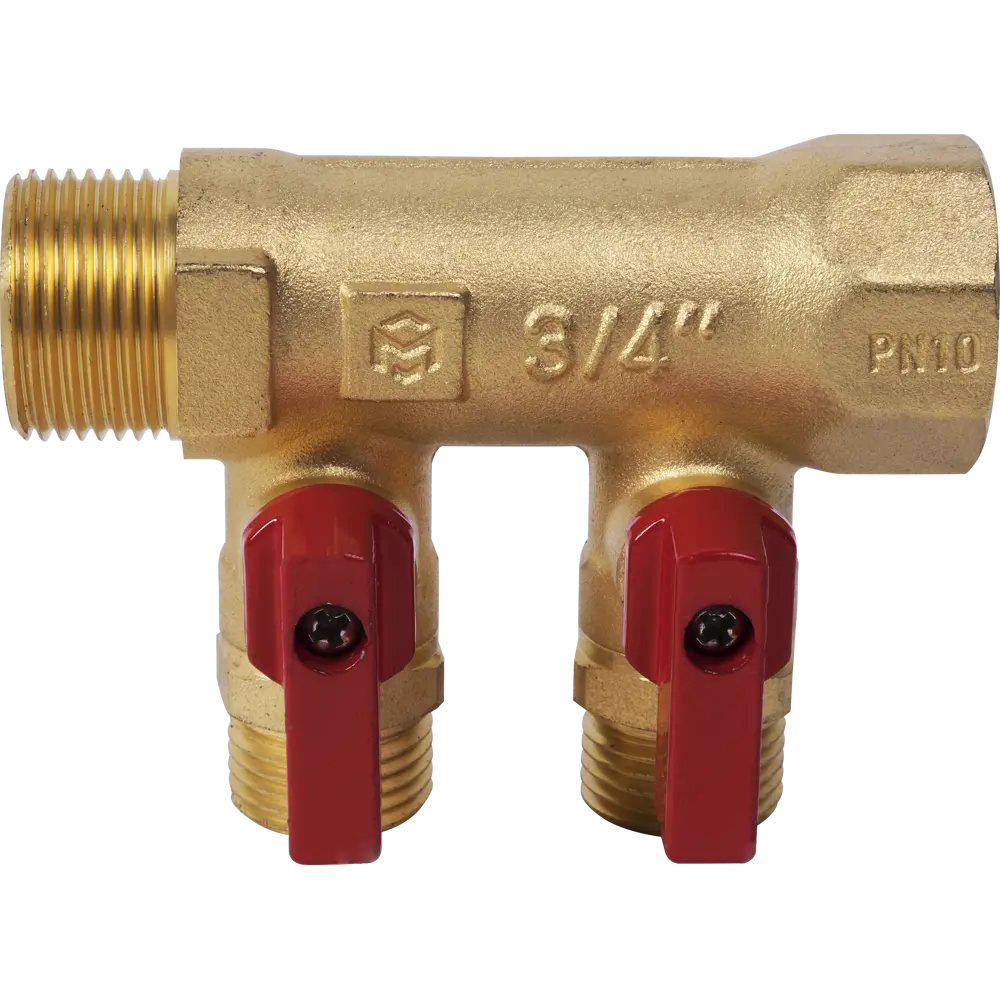 Коллектор с кранами 2 выхода 1x1/2" НР латунь 83980400 STLM-2014642 Santreyd  - Вид №1