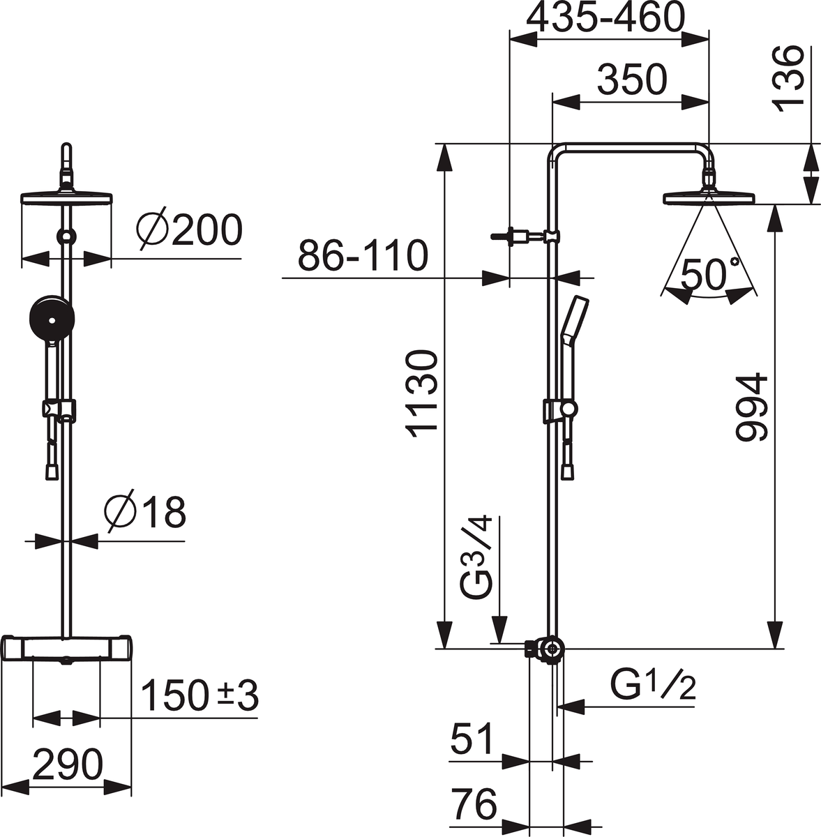 Oras 7402 Смеситель с верхним душем rain shower 7402 Nova Хром  - Вид №1