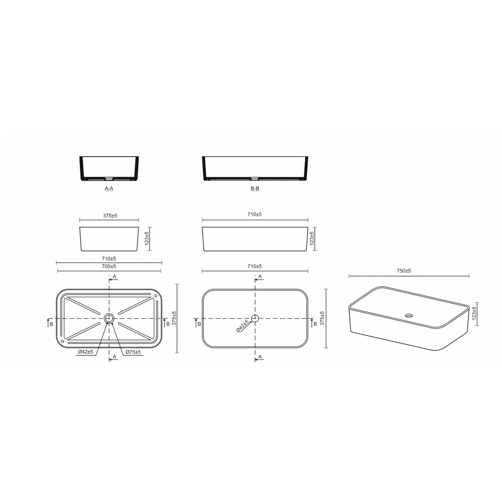 Раковина Slim Square 70 накладная на столешницу 71x37 см 89316155 STLM-2078644 Santreyd - Вид №3