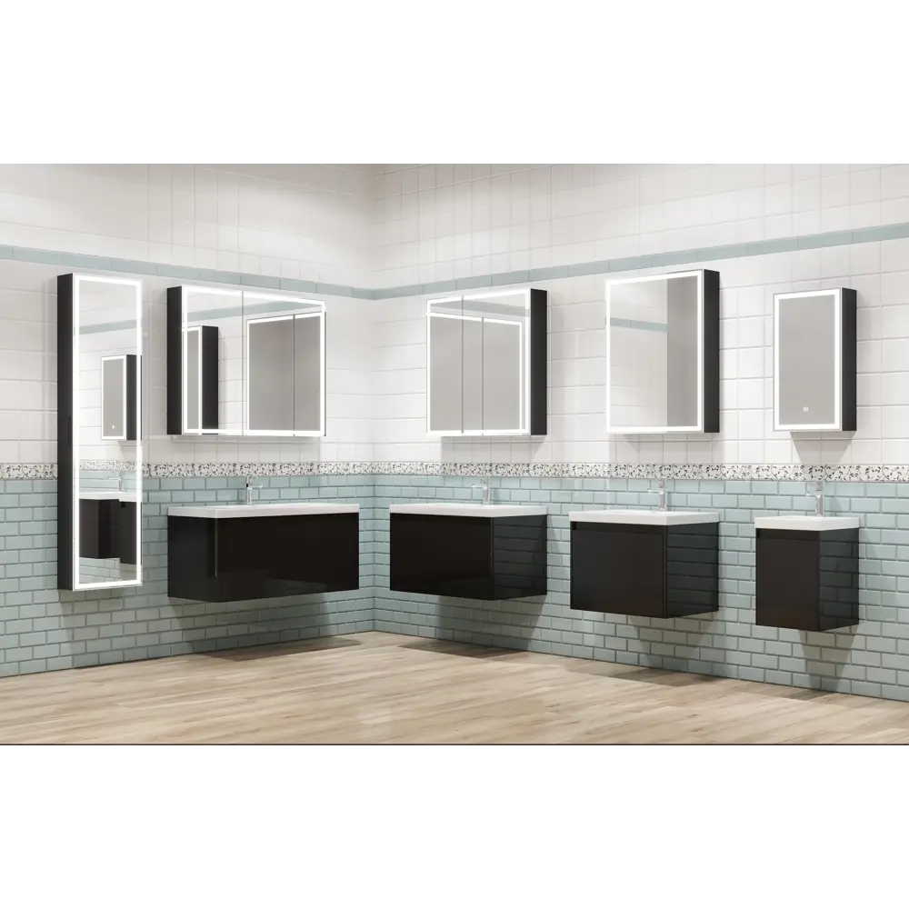 Шкаф зеркальный подвесной Montero Black LED с подсветкой 80x80 см цвет черный Santreyd STLM-2074280 - Вид №10