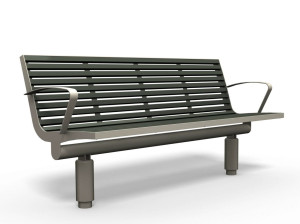 Скамейка из нержавеющей стали и ПЭТ с подлокотниками