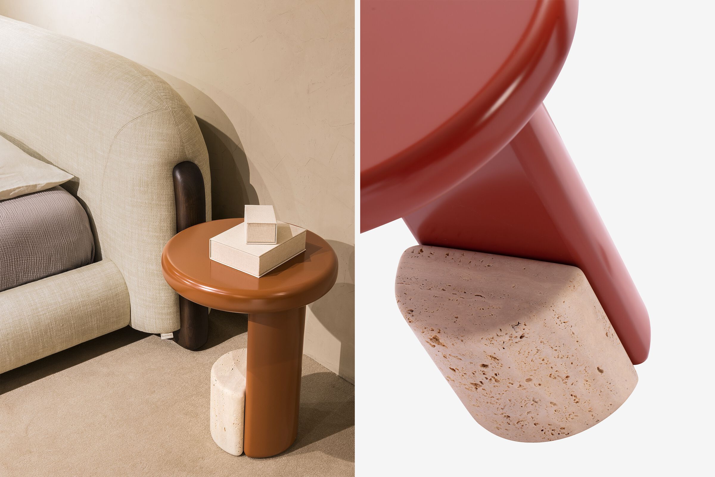 Круглый журнальный столик из дерева и натурального камня Carpanese Home Rising ARCH-00111776 - Вид №3