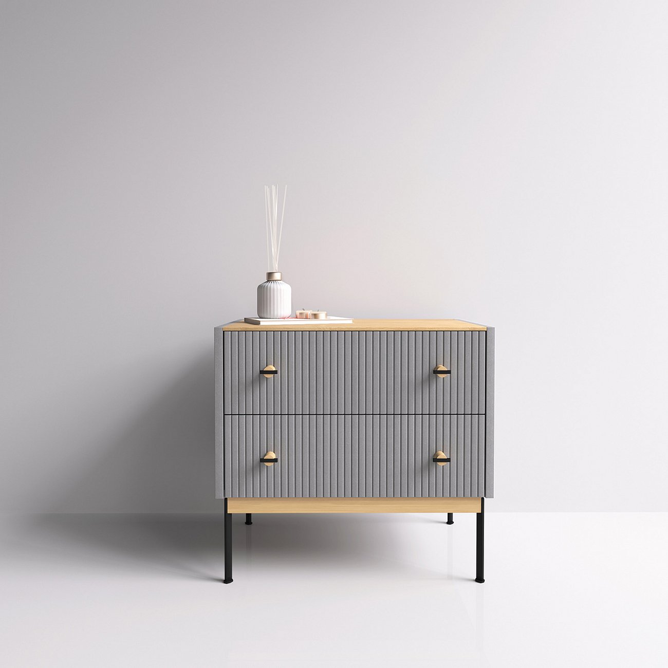 Тумба с двумя ящиками 61х64 см светло-серая Land BRAGIN DESIGN LIVING 00-3862478 Серый - Вид №2